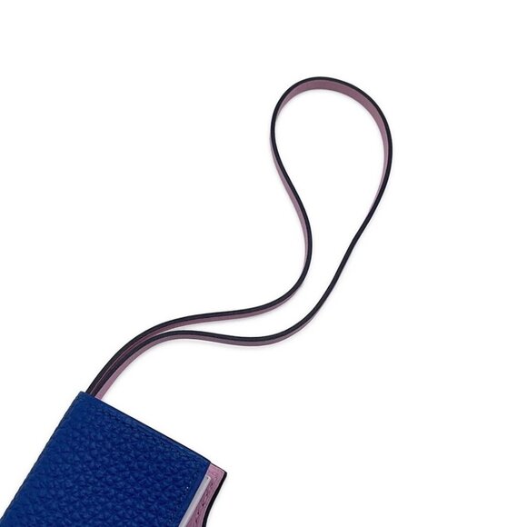 HERMES Julis Nano Verso Togo Leather/Swift Leather Blue France/Mauve Sylvester - Picture 5 of 9